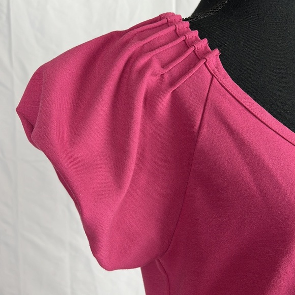 BCBG MAXAZRIA Plum Dress with Smocked Shoulders and Balloon Sleeves Size Large - Picture 2 of 6